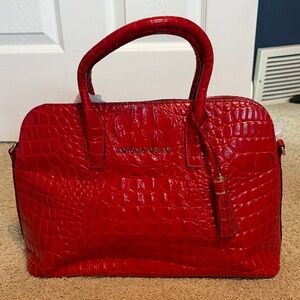 ANTONIO MELANI Red Croc-Embossed Top-Handle Satchel